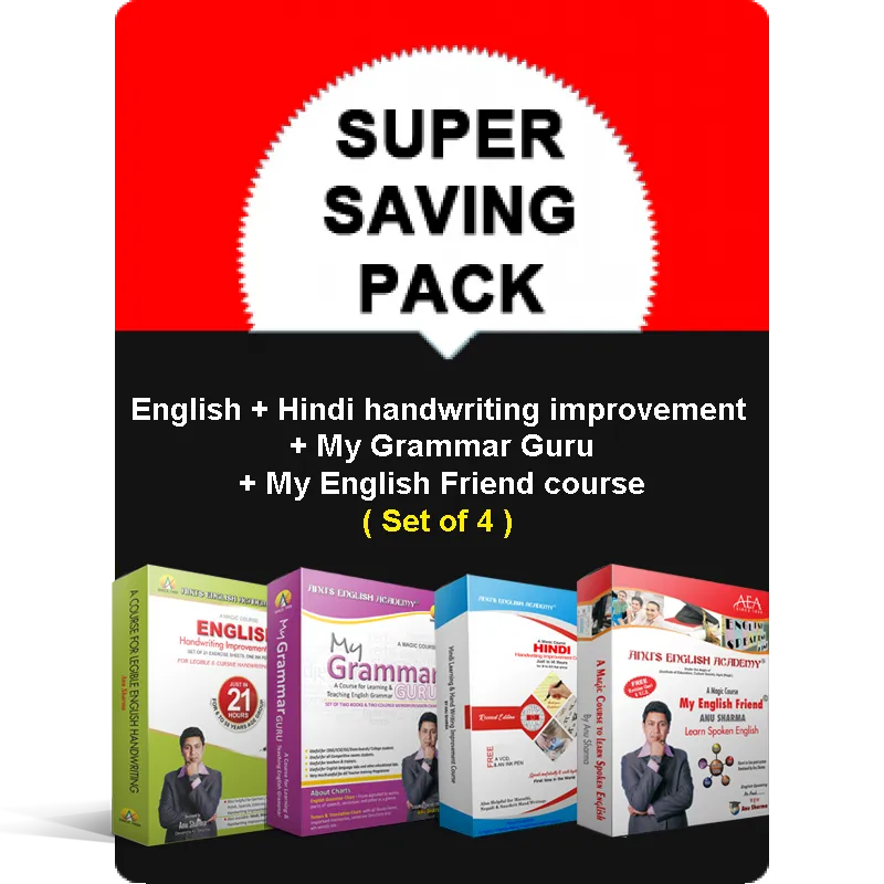 English + Hindi Handwriting Improvement Course + My English Friend + My Grammar Guru