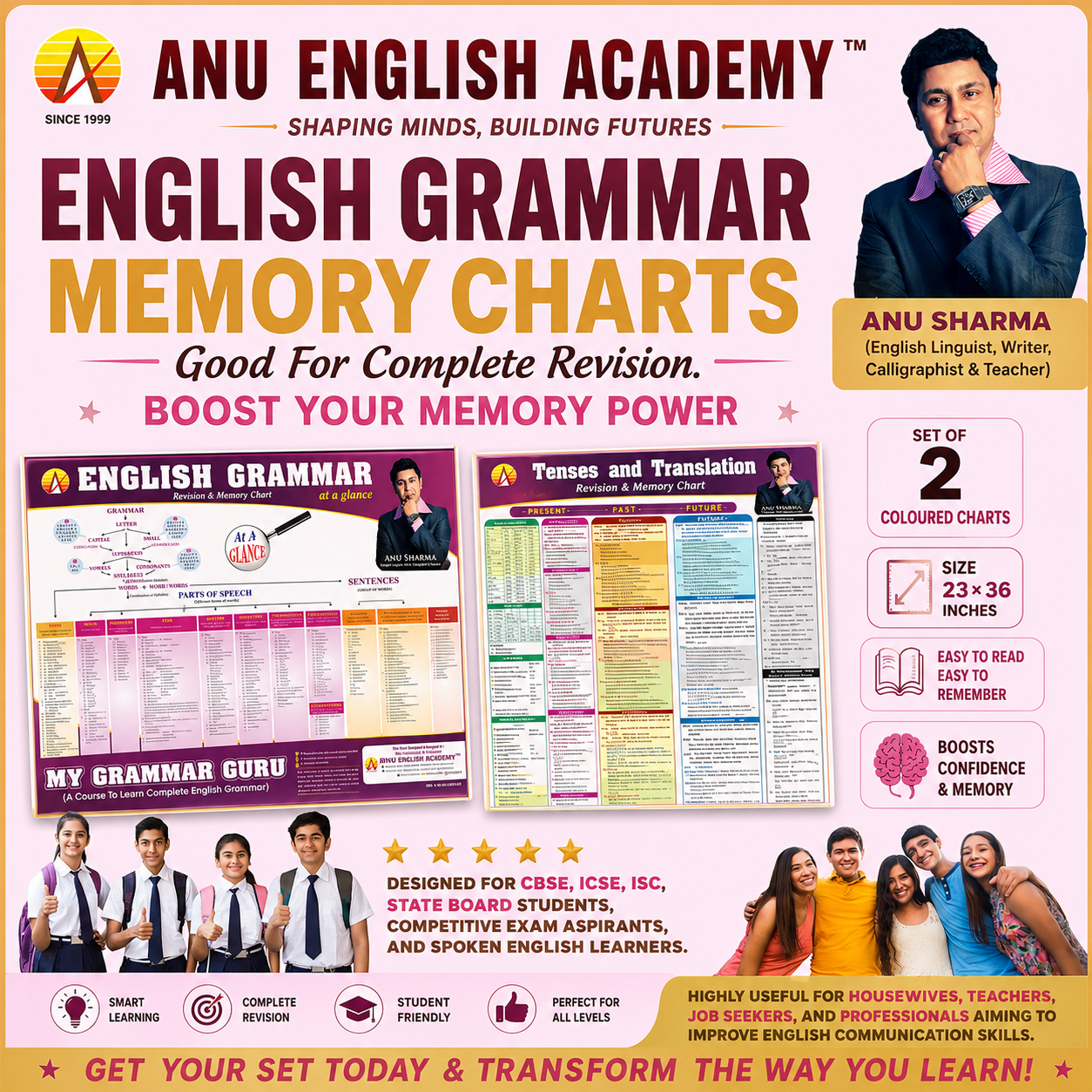 English Grammar Memory/Revision Charts- Learn At a Glance